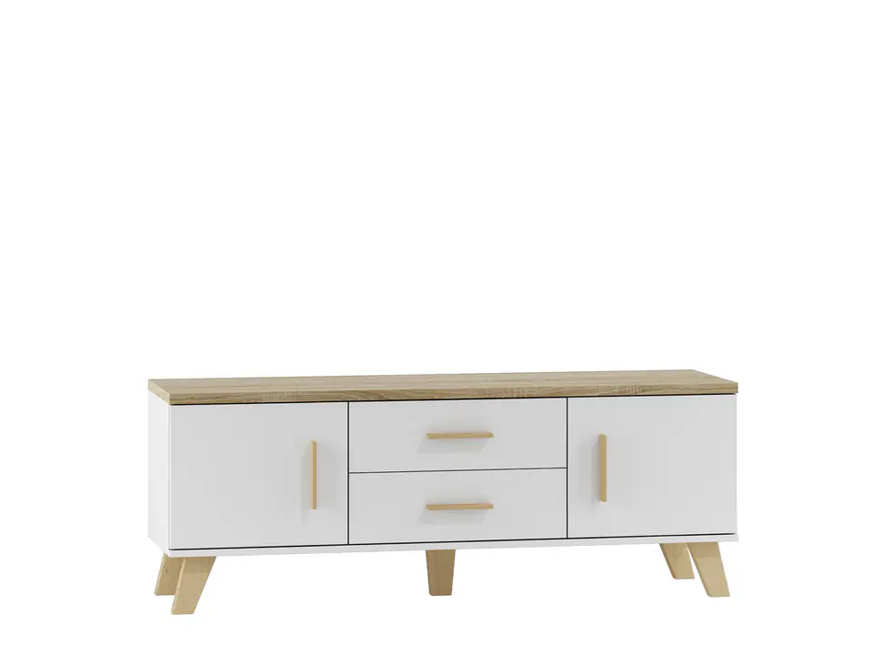 ⁨Cama RTV stand LOTTA 140cm white + sonoma oak⁩ at Wasserman.eu