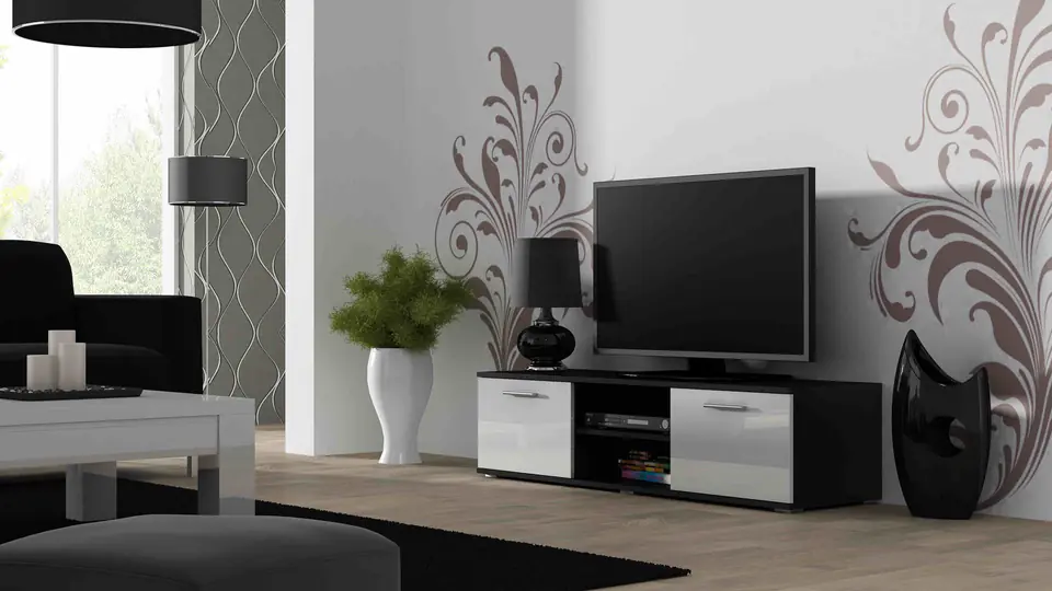 ⁨Cama TV stand SOHO 140 black/white gloss⁩ at Wasserman.eu