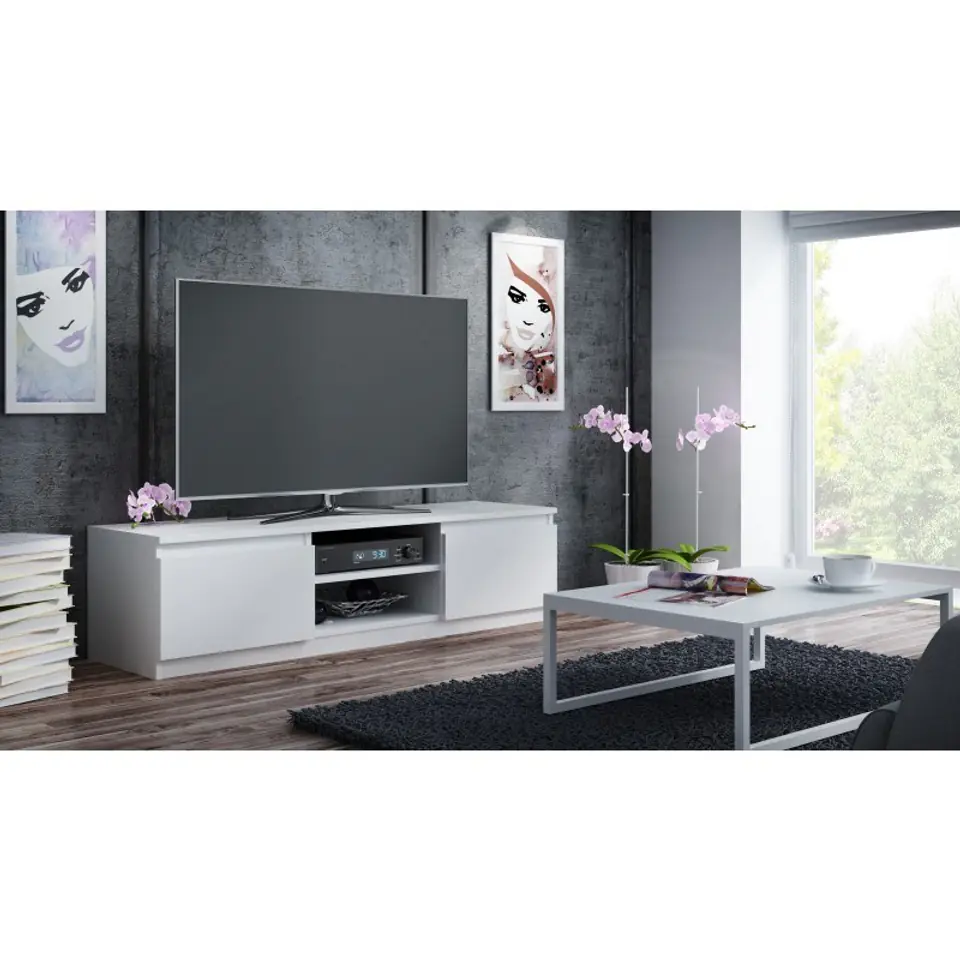 ⁨Topeshop RTV140 BIEL TV stand/entertainment centre 2 shelves⁩ at Wasserman.eu