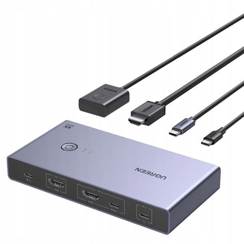 ⁨Przełącznik 2 komputery 1 monitor KVM USB-C HDMI 4K 60Hz - szary⁩ w sklepie Wasserman.eu