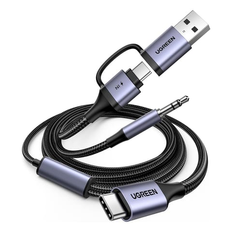 ⁨Adapter audio z funkcją ładowania 2w1 USB-C - USB-A/C minijack - czarny⁩ w sklepie Wasserman.eu