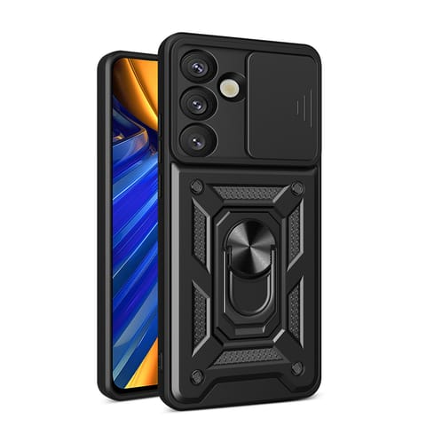 ⁨Etui pancerne z osłoną aparatu ringiem do Samsung Galaxy S25 Hybrid Armor Camshield - czarne⁩ w sklepie Wasserman.eu