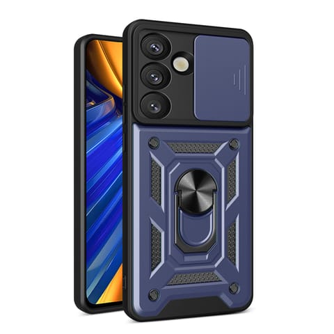 ⁨Etui pancerne z osłoną aparatu ringiem do Samsung Galaxy S25 Hybrid Armor Camshield - niebieskie⁩ w sklepie Wasserman.eu