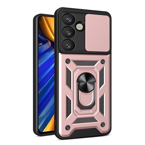 ⁨Etui pancerne z osłoną aparatu ringiem do Samsung Galaxy S25 Hybrid Armor Camshield - różowe⁩ w sklepie Wasserman.eu
