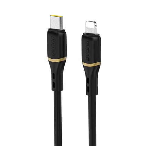 ⁨Kabel przewód USB-C - iPhone Lightning w silikonowym oplocie 30W 1m - czarny⁩ w sklepie Wasserman.eu