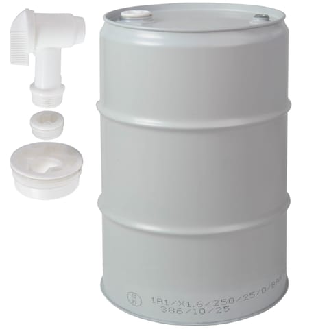 ⁨Beczka stalowa metalowa TH 60L korki 2 i 3/4 z kranikiem atest - SZARA⁩ w sklepie Wasserman.eu