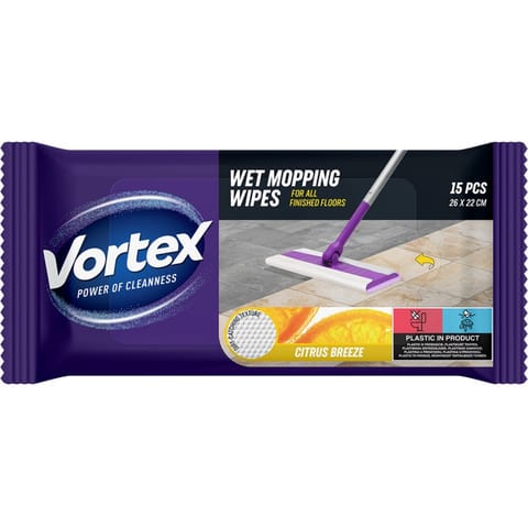 ⁨Chusteczki do mopowania podłóg na mokro CYTRUSOWA BRYZA 15szt. BS-VR-663549 VORTEX⁩ w sklepie Wasserman.eu