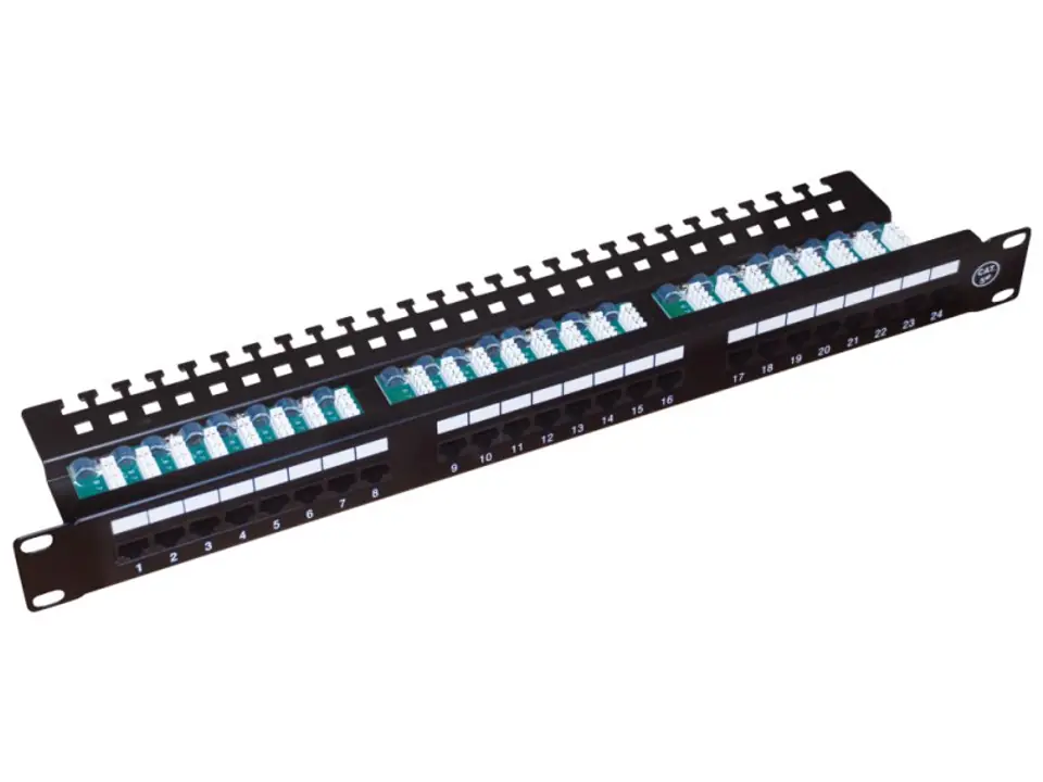 ⁨A-LAN Patch Panel with Shelf, Black PK013 (1U; 19"; cat. 5e; UTP; 24xRJ-45)⁩ at Wasserman.eu