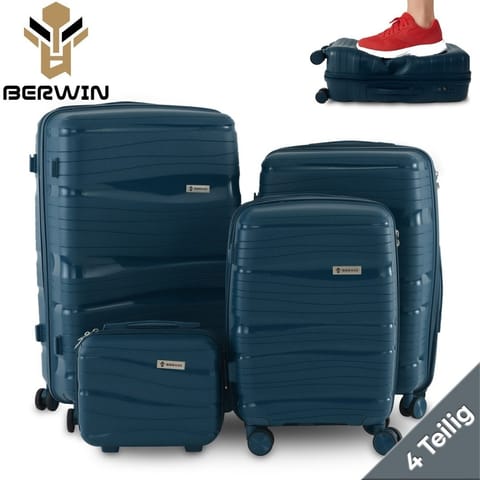 ⁨Zestaw walizek BERWIN Torna 4w1 twarde walizki na kółkach + kosmetyczka OCEAN Petrol⁩ w sklepie Wasserman.eu