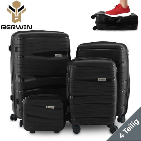⁨Zestaw walizek BERWIN Torna 4w1 twarde walizki na kółkach + kosmetyczka TITAN Schwarz⁩ w sklepie Wasserman.eu