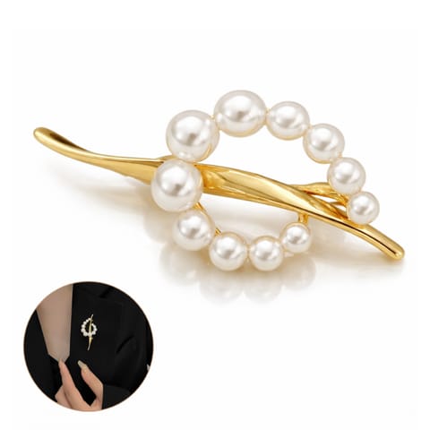 ⁨Broszka ozdobna - przeplatana złota z perłami BZ226⁩ w sklepie Wasserman.eu