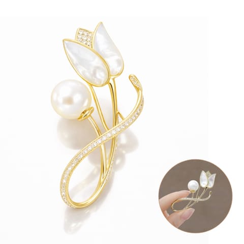 ⁨Broszka ozdobna - elegancki złoty TULIPAN BZ229⁩ w sklepie Wasserman.eu