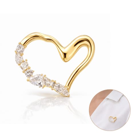 ⁨Broszka ozdobna - złote nieregularne Serce z cyrkoniami BZ231⁩ w sklepie Wasserman.eu