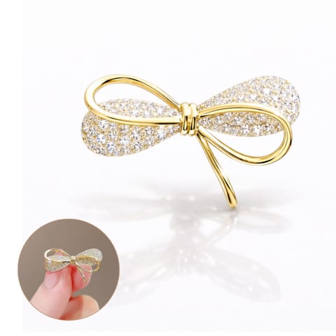 ⁨Broszka ozdobna - złota KOKARDA, cyrkonie BZ234⁩ w sklepie Wasserman.eu