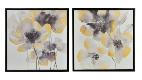 ⁨INGA Komplet 2 obrazów 40x40cm kwiaty czarno-złote⁩ w sklepie Wasserman.eu