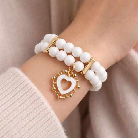 ⁨Bransoletka podwójna z agatami z białym sercem (B24/LAT/41/1AU)⁩ w sklepie Wasserman.eu