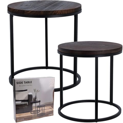 ⁨ZESTAW STOLIKÓW KAWOWYCH 2W1 BLAT DREWNIANY 38/43CM⁩ w sklepie Wasserman.eu