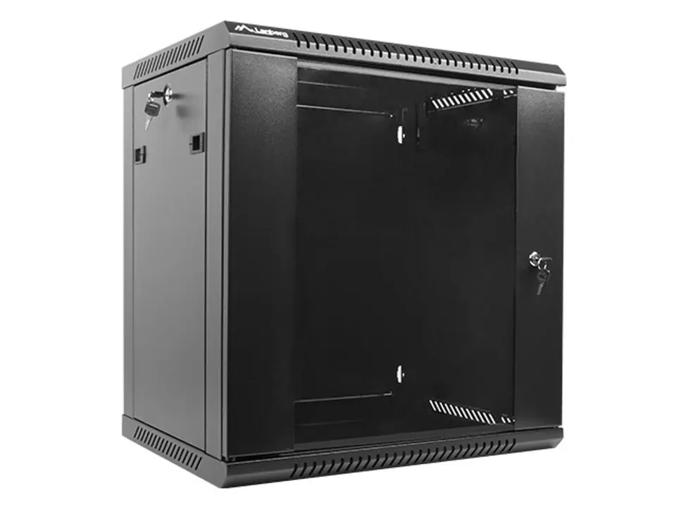 ⁨Lanberg WF01-6412-10B Rack Cabinet (12U; 635mm / 600mm / 450mm; hanging; Glass; 19''; color: black)⁩ at Wasserman.eu