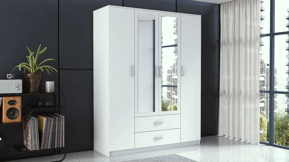 ⁨Topeshop ROMANA 160 BIEL bedroom wardrobe/closet 11 shelves 4 door(s) White⁩ at Wasserman.eu