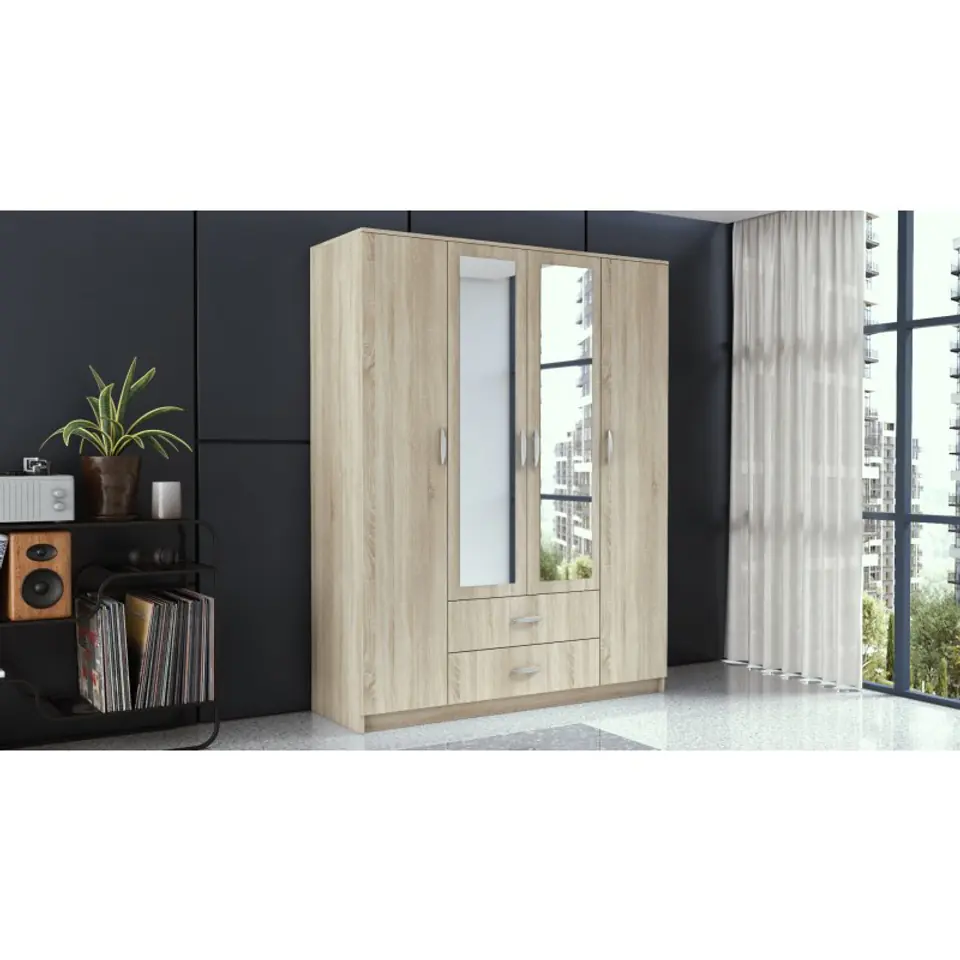 ⁨Topeshop ROMANA 160 SON bedroom wardrobe/closet 11 shelves 4 door(s) Oak⁩ at Wasserman.eu