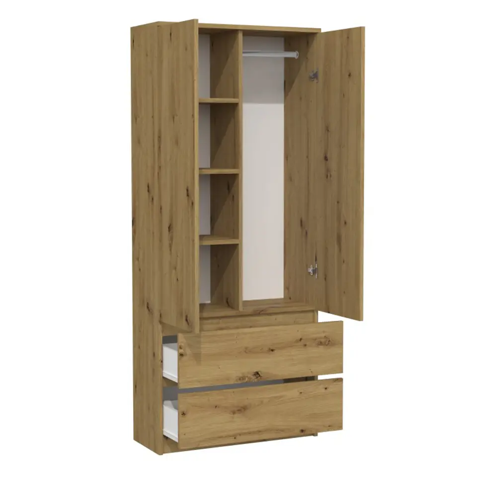 ⁨Topeshop SZAFA MALWA ART bedroom wardrobe/closet 5 shelves 2 door(s) Oak⁩ at Wasserman.eu