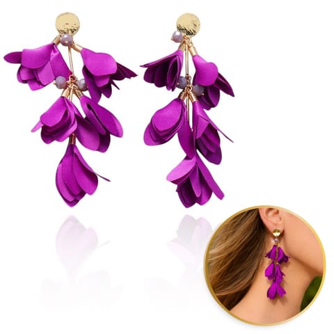 ⁨Kolczyki wiszące, efektowne tiulowe kwiat, fioletowe K1705⁩ w sklepie Wasserman.eu