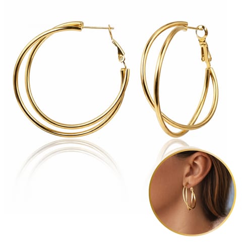 ⁨Kolczyki ze stali szlachetnej platerowane 14k złotem KOŁA duże KST3350⁩ w sklepie Wasserman.eu