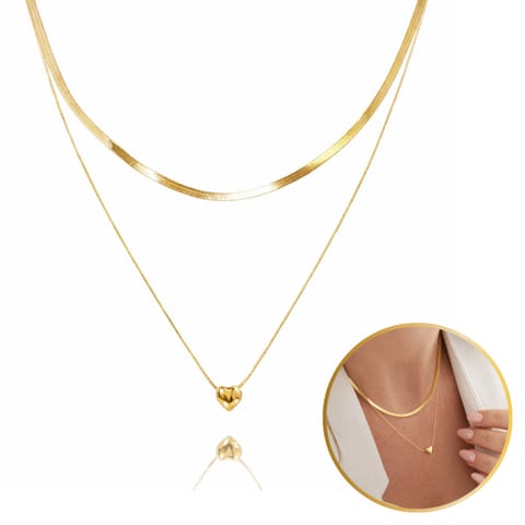 ⁨Podwójny naszyjnik żmijka, SERCE stal chirurgiczna pozłacana 14k gold NST2137⁩ w sklepie Wasserman.eu