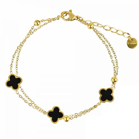 ⁨Bransoletka na rękę stal chirurgiczna pozłacana 14k złotem podwójna, koniczynki BST1571⁩ w sklepie Wasserman.eu