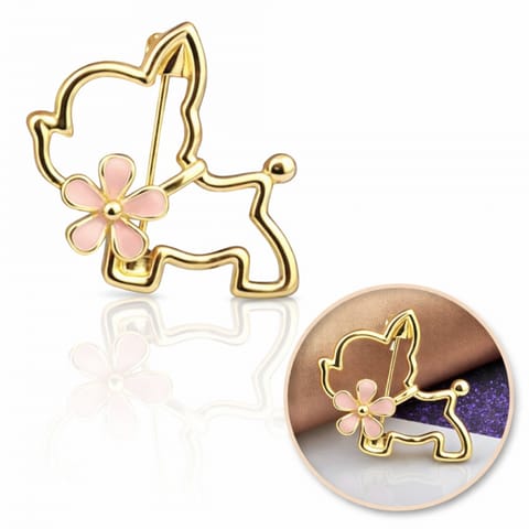 ⁨Broszka ozdobna emaliowana - piesek z kwiatkiem BZ210⁩ w sklepie Wasserman.eu