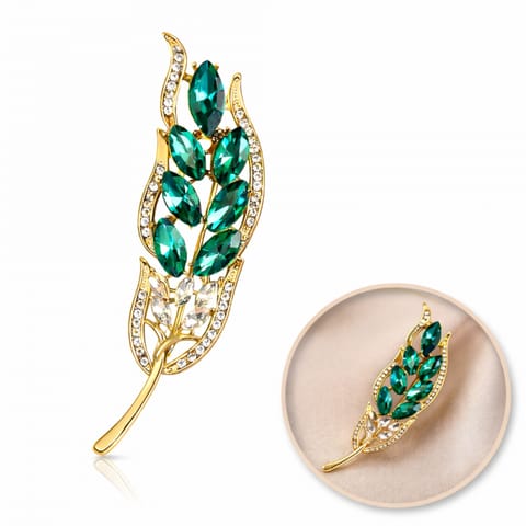 ⁨Broszka ozdobna - zielony kłos z cyrkoniami BZ214⁩ w sklepie Wasserman.eu