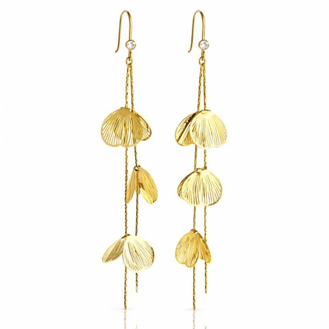 ⁨Kolczyki ze stali szlachetnej pozłacane 14k złotem, efektowne, wiszące kwiaty KST3506⁩ w sklepie Wasserman.eu