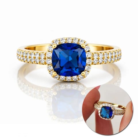 ⁨Pierścionek stal chirurgiczna platerowana 14k złotem, efektowy z niebieską cyrkonią PST993, Rozmiar pierścionków: US7 EU14⁩ w sklepie Wasserman.eu