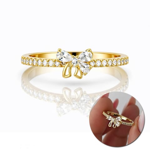 ⁨Pierścionek stal chirurgiczna platerowana 14k złotem, KOKARDA cyrkonie PST994, Rozmiar pierścionków: US8 EU17⁩ w sklepie Wasserman.eu