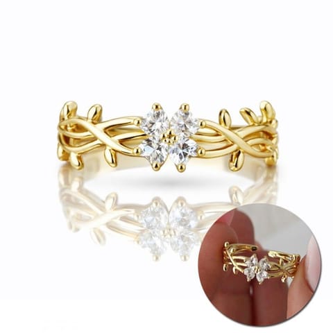 ⁨Pierścionek stal chirurgiczna platerowana 14k złotem, pleciony, KWIAT cyrkonie PST999, Rozmiar pierścionków: US7 EU14⁩ w sklepie Wasserman.eu