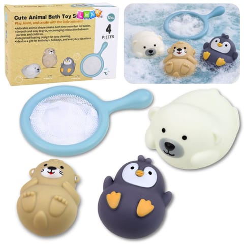 ⁨Zestaw Zabawki Do Kąpieli Łowienia Gumowe Zwierzątka Sitko Pastelowe 4 el.⁩ w sklepie Wasserman.eu