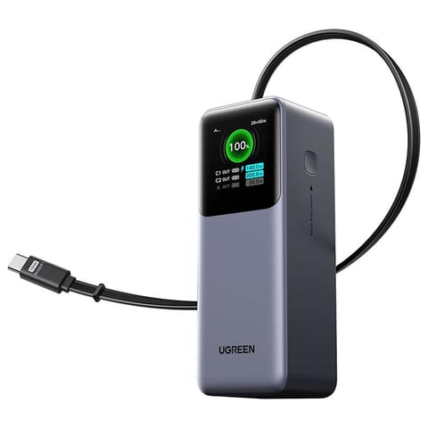⁨Powerbank 20000mAh Ugreen PB726, USB + USB-C, 165W, ze zwijanym kablem (szary)⁩ w sklepie Wasserman.eu