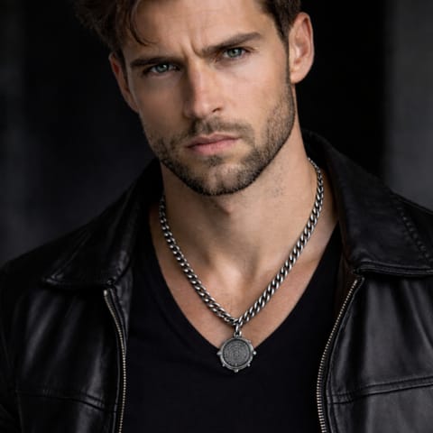 ⁨Compass necklace (C22/MEN/39AG CZ)⁩ at Wasserman.eu