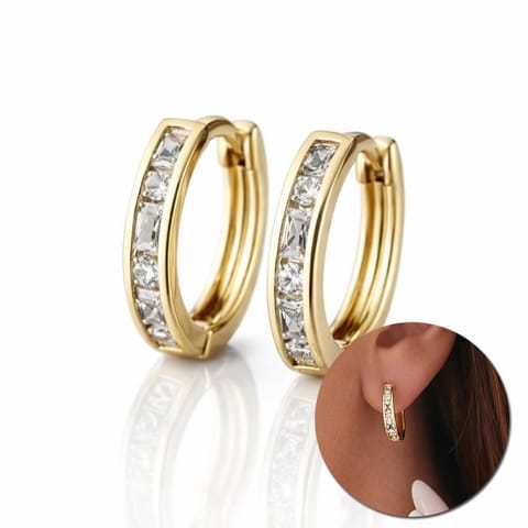 ⁨Kolczyki ze stali szlachetnej platerowane 14k złotem, z cyrkoniami KOŁA KST3417⁩ w sklepie Wasserman.eu