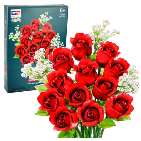 ⁨Klocki Konstrukcyjne Bukiet Kwiatów Czerwone Róże Gipsówka 952 el.⁩ w sklepie Wasserman.eu