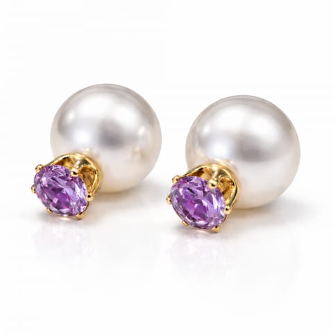 ⁨Kolczyki Kule Triball Perłowe z fioletowym Kryształem K70FIO⁩ w sklepie Wasserman.eu