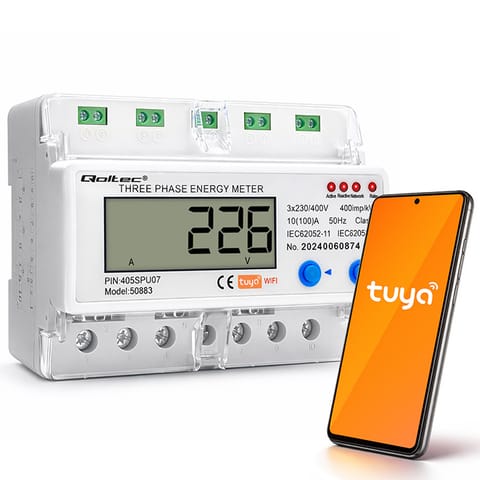 ⁨Qoltec Trójfazowy elektroniczny licznik | miernik zużycia energii na szynę DIN | Wi-fi | TUYA | 400V | 100A | LCD⁩ w sklepie Wasserman.eu