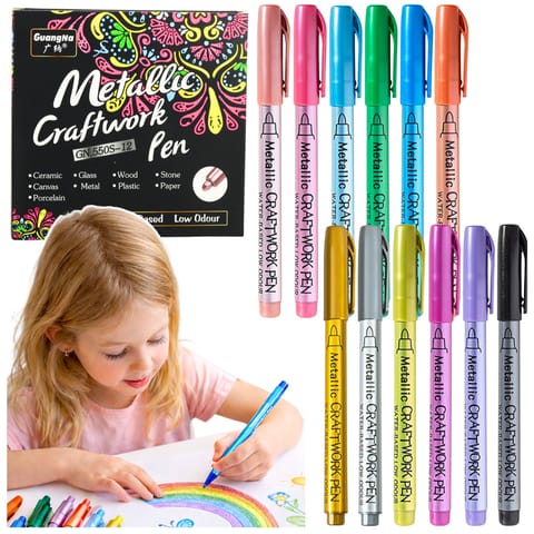 ⁨Zestaw Pisaki Metaliczne Nylonowe Ozdobne Kolorowe 12 szt.⁩ w sklepie Wasserman.eu