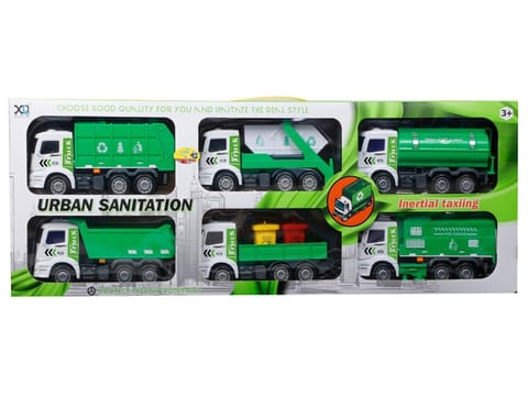 ⁨Zestaw 6 Pojazdów Ciężarowych Ciężarówka Tir Ciągnik Wywrotka Śmieciarka Beczkowóz⁩ w sklepie Wasserman.eu