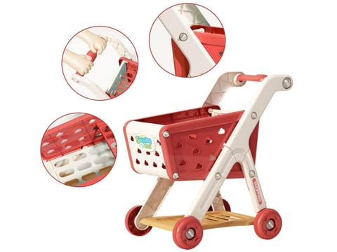 ⁨Wózek Na Zakupy CZERWONY Koszyk Sklepowy + Akcesoria Owoce Warzywa Supermarket⁩ w sklepie Wasserman.eu