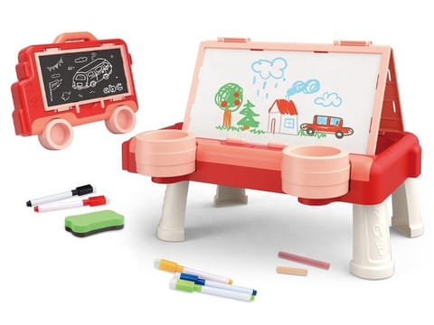 ⁨Wielofunkcyjna Dwustronna Tablica 2w1 Do Rysowania Malowania Zmazywalna Kredowa Stolik Różowa⁩ w sklepie Wasserman.eu