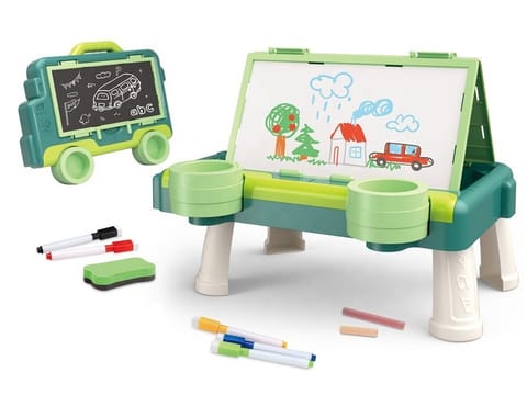 ⁨Wielofunkcyjna Dwustronna Tablica 2w1 Do Rysowania Malowania Zmazywalna Kredowa Stolik ZIELONA⁩ w sklepie Wasserman.eu