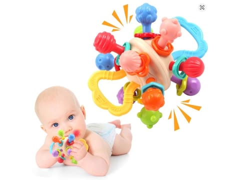 ⁨Kolorowa Zabawka Sensoryczna Gryzak Grzechotka Kula Gryzaki Wypustki⁩ w sklepie Wasserman.eu