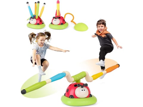 ⁨Gra Zręcznościowa 3w1 BIEDRONKA Wyrzutnia Rakiet Skakanka Rzut Do Celu Rzutki Skaczące Ramiona Interaktywna Zabawka Dla Dzieci⁩ w sklepie Wasserman.eu