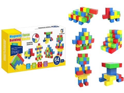 ⁨Klocki Magnetyczne 3D Konstrukcyjne KOSTKI BUDOWLANE Sześciany Zestaw Klocków 64 el.⁩ w sklepie Wasserman.eu